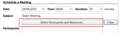 Meeting Select Resources Button