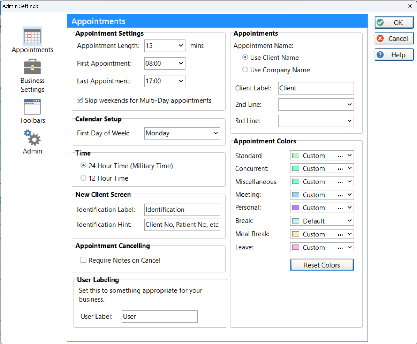 Admin Setting Window