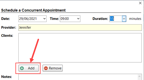Concurrent Appointment Add Button