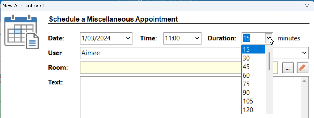 Miscellaneous Appointment Duration