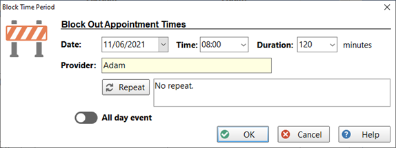 Block Out Appointment Times