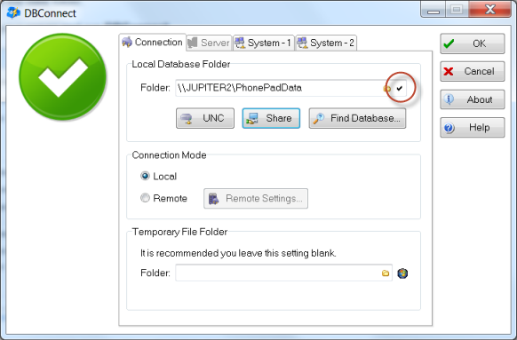 CheckLocalDatabaseSettingsOnServer