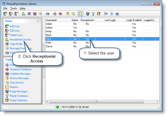 selectreceptionistaccess