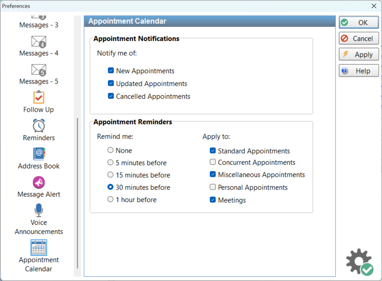 Preferences - Appointment Calendar