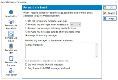 Automatic Message Forwarding Settings