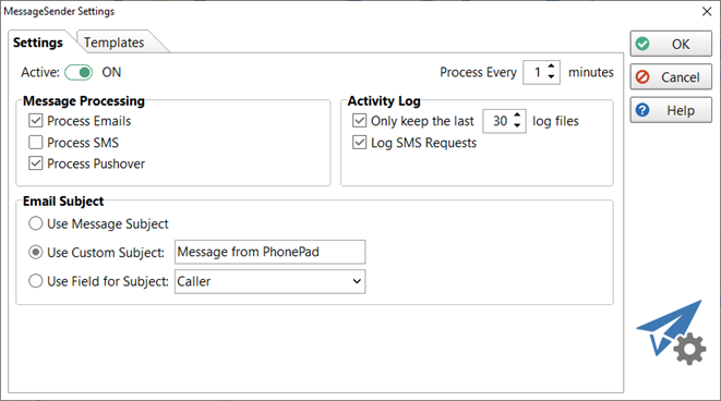 MessageSender Settings