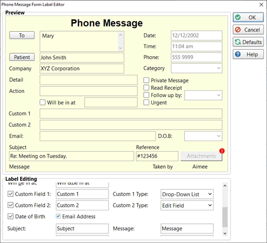 Customize Phone Message Labels